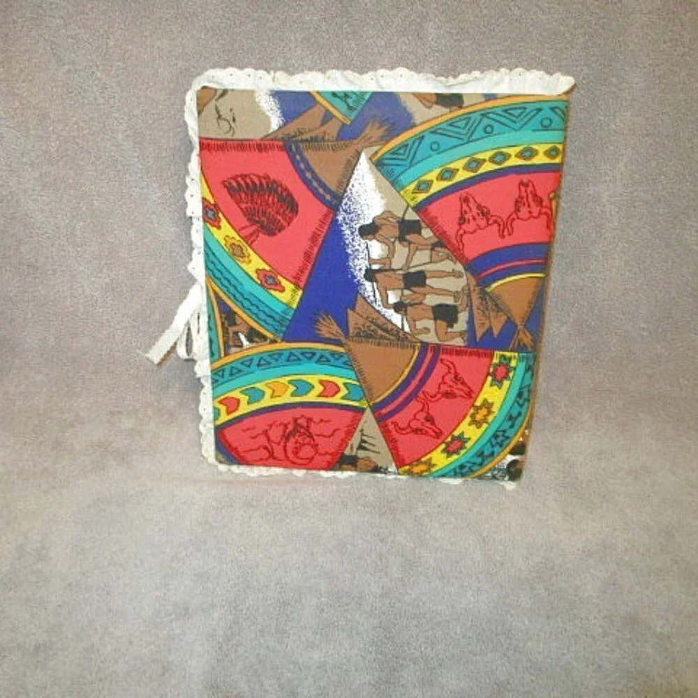 Vtg Native American Notebook Binder Padded Fabric Leather Conchos Southwestern